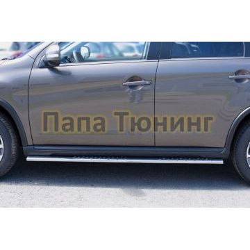 Пороги труба овальная с проступью 75х42 мм РусСталь для Peugeot 4008 2013-2017