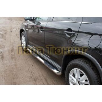 Пороги труба d76 с накладками вариант 1 РусСталь для Peugeot 4008 2013-2017