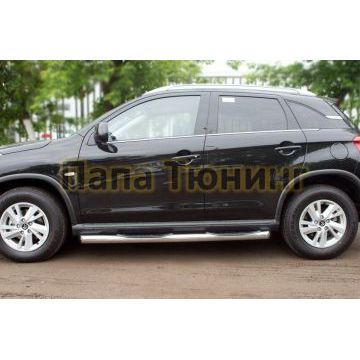 Пороги труба d76 с накладками вариант 1 РусСталь для Peugeot 4008 2013-2017