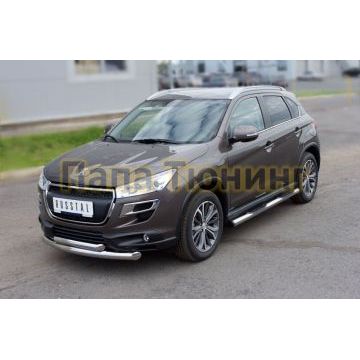 Пороги труба d76 с накладками вариант 2 РусСталь для Peugeot 4008 2013-2017