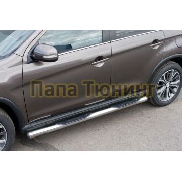 Пороги труба d76 с накладками вариант 2 РусСталь для Peugeot 4008 2013-2017