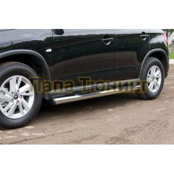 Пороги труба d76 с накладками вариант 2 РусСталь для Peugeot 4008 2013-2017