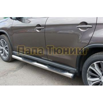Пороги труба d76 с накладками вариант 2 РусСталь для Peugeot 4008 2013-2017
