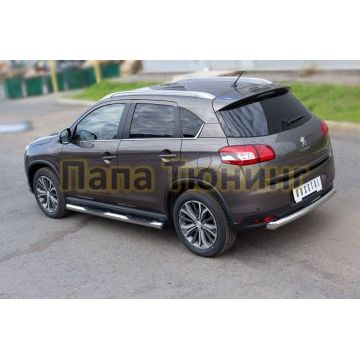 Пороги труба d76 с накладками вариант 2 РусСталь для Peugeot 4008 2013-2017