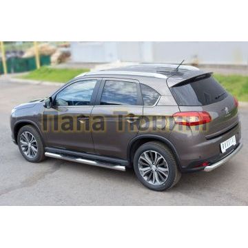 Пороги труба d76 с накладками вариант 3 РусСталь для Peugeot 4008 2013-2017