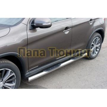 Пороги труба d76 с накладками вариант 3 РусСталь для Peugeot 4008 2013-2017