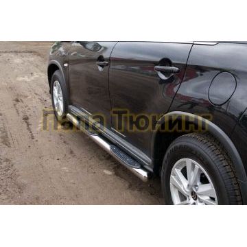 Пороги труба d76 с накладками вариант 3 РусСталь для Peugeot 4008 2013-2017