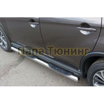 Пороги труба d76 с накладками вариант 3 РусСталь для Peugeot 4008 2013-2017