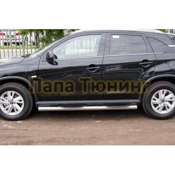 Пороги труба d76 с накладками вариант 3 РусСталь для Peugeot 4008 2013-2017