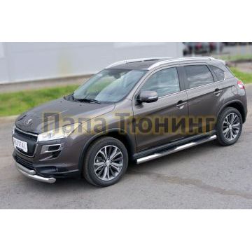 Пороги труба d76 с накладками вариант 3 РусСталь для Peugeot 4008 2013-2017