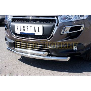 Защита передняя двойная d57-d57 РусСталь для Peugeot 4008 2013-2017