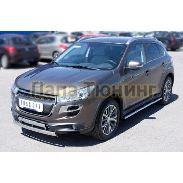Защита передняя двойная 75х42 мм РусСталь для Peugeot 4008 2013-2017