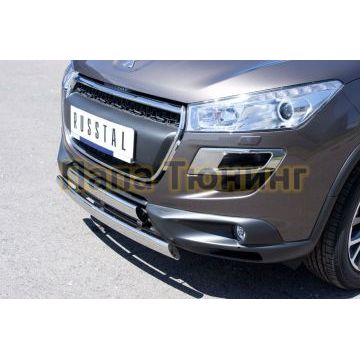 Защита передняя двойная 75х42 мм РусСталь для Peugeot 4008 2013-2017