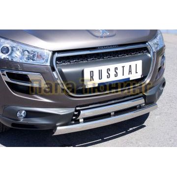 Защита передняя двойная 75х42 мм РусСталь для Peugeot 4008 2013-2017