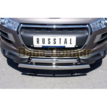 Защита передняя двойная 75х42 мм РусСталь для Peugeot 4008 2013-2017