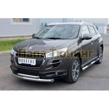 Защита передняя двойная d76-d57  РусСталь для Peugeot 4008 2013-2017