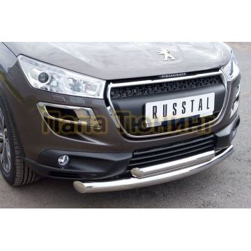 Защита передняя двойная d76-d57  РусСталь для Peugeot 4008 2013-2017
