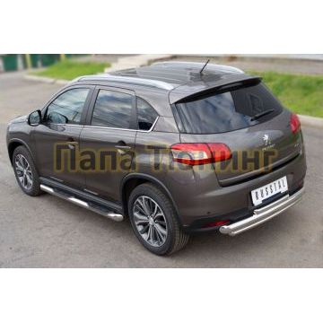 Защита заднего бампера двойная d76-d42 РусСталь для Peugeot 4008 2013-2017