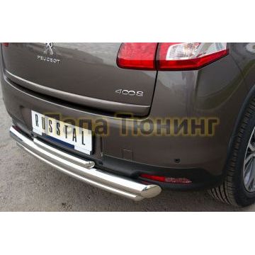 Защита заднего бампера двойная d76-d42 РусСталь для Peugeot 4008 2013-2017