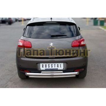 Защита заднего бампера двойная d76-d42 РусСталь для Peugeot 4008 2013-2017