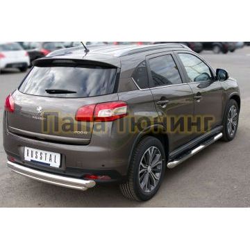 Защита заднего бампера двойная d76-d42 нижняя РусСталь для Peugeot 4008 2013-2017