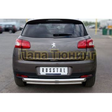 Защита заднего бампера двойная d76-d42 нижняя РусСталь для Peugeot 4008 2013-2017