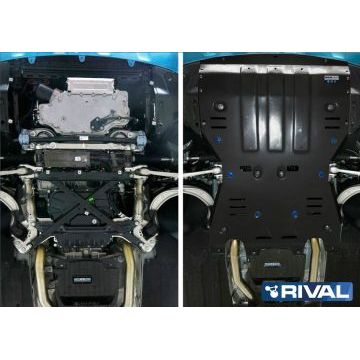 Защита картера + КПП алюминий 4 мм RIVAL для Porsche Macan, V - 2.0; 3.0; 3.6; 3.0d; Черный 2014-2019/Porsche Macan, V - 2.0; 3.0; Черный 2019-