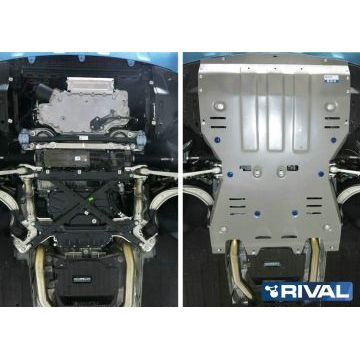 Защита картера + КПП алюминий 4 мм Rival для Porsche Macan, V - 2.0; 3.0 2019-/Porsche Macan, V - 2.0; 3.0; 3.6; 3.0d 2014-2019