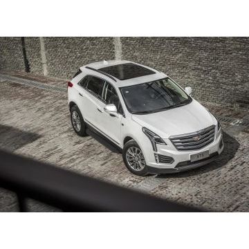 Пороги алюминиевые Rival Black-Premium для Cadillac XT5 2016-