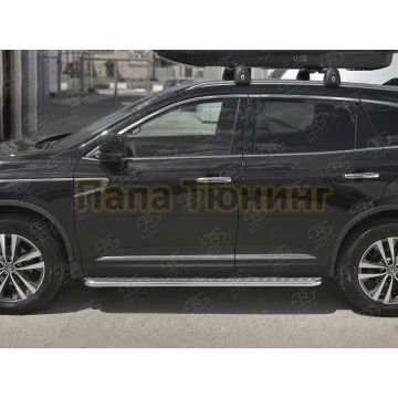 Пороги с площадкой алюминиевый лист d42 вариант 2 для Renault Koleos 2017-