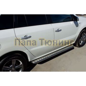 Пороги с площадкой алюминиевый лист d42 РусСталь для Renault Koleos 2011-2016