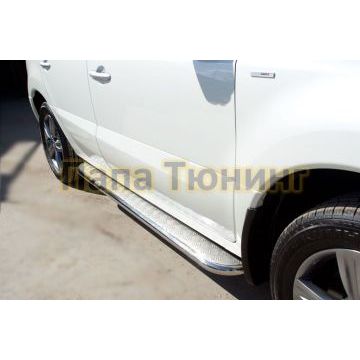 Пороги с площадкой алюминиевый лист d42 РусСталь для Renault Koleos 2011-2016