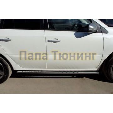 Пороги труба овальная с проступью 75х42 мм РусСталь для Renault Koleos 2011-2016