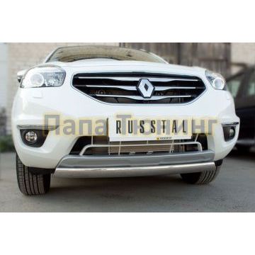 Защита передняя овальная 75х42 мм РусСталь для Renault Koleos 2011-2016