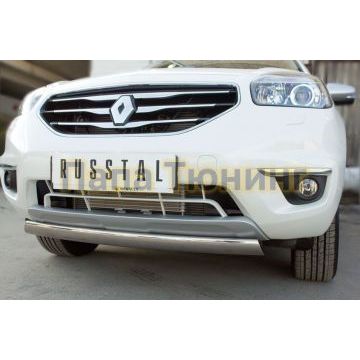 Защита передняя овальная 75х42 мм РусСталь для Renault Koleos 2011-2016