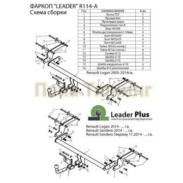 Фаркоп Лидер-Плюс для Renault Logan/Sandero/Stepway 2004-