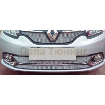 Защита радиатора хром нижняя из 2 решёток РусСталь для Renault Logan 2015-