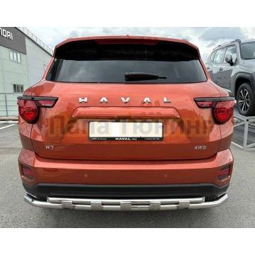 Защита заднего бампера двойная с перемычками Папа Тюнинг d60/42 для Haval H7 2025-