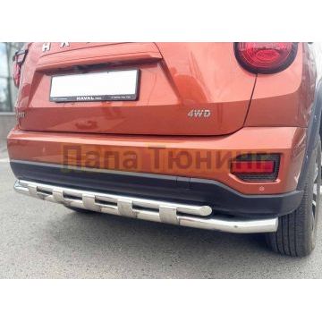 Защита заднего бампера двойная с перемычками Папа Тюнинг d60/42 для Haval H7 2025-