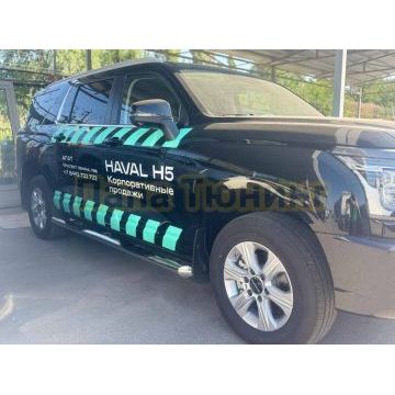 Пороги труба с проступью Папа Тюнинг d76 для Haval H5 2024-