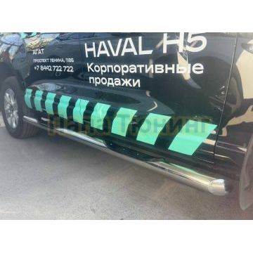 Пороги труба с проступью Папа Тюнинг d76 для Haval H5 2024-