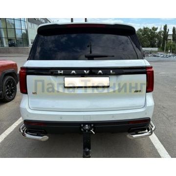 Защита заднего бампера угловая двойная Папа Тюнинг d60/42 для Haval H5 2024-