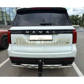 Защита заднего бампера двойная с перемычками Папа Тюнинг d60/42 для Haval H5 2024-