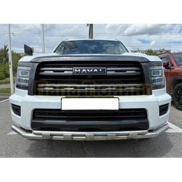 Защита передего бампера двойная с перемычками  Папа Тюнинг d60/42 для Haval H5 2024-