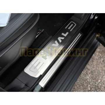 Накладки на пластиковые пороги (лист шлифованный надпись Haval) 2шт ТСС для Haval H7 2024-