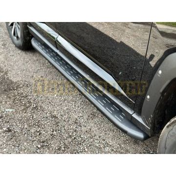 Пороги алюминиевые с пластиковой накладкой (карбон черные) 1820 мм ТСС для Haval H7 2024- Пороги алюминиевые с пластиковой накладкой (карбон черные) 1820 мм ТСС для Haval H7 2024-