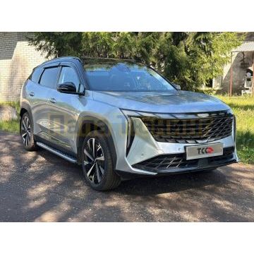 Пороги алюминиевые с пластиковой накладкой (карбон серые) 1820 мм ТСС для Geely Atlas 2023-