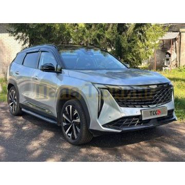 Пороги алюминиевые с пластиковой накладкой (карбон черные) 1820 мм ТСС для Geely Atlas 2023-