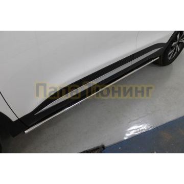 Пороги овальные с накладкой 75х42 мм ТСС для Chery Tiggo 7 PRO MAX 2025-