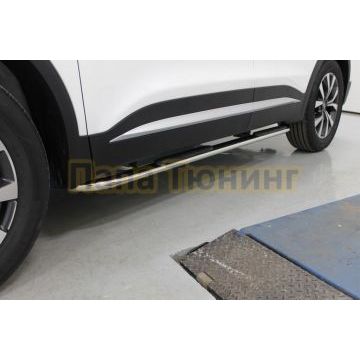 Пороги овальные гнутые с накладкой 75х42 мм ТСС для Chery Tiggo 7 PRO MAX 2025-